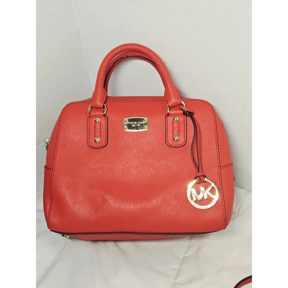 MICHAEL KORS Ciara Women's Handbag Red Saffiano Leather Satchel Casual Strap